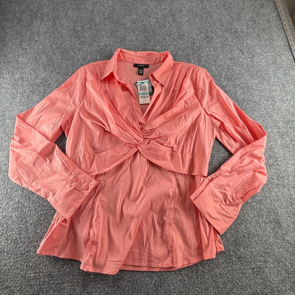 Alfani Womens Washed Coral Twist Front Long Sleeve Blouse S5170WC194 Size 16